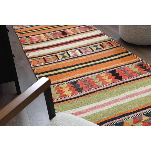 Vintage Turkish Oushak Handmade Wool Cotton Orange Runner Rug 97x315