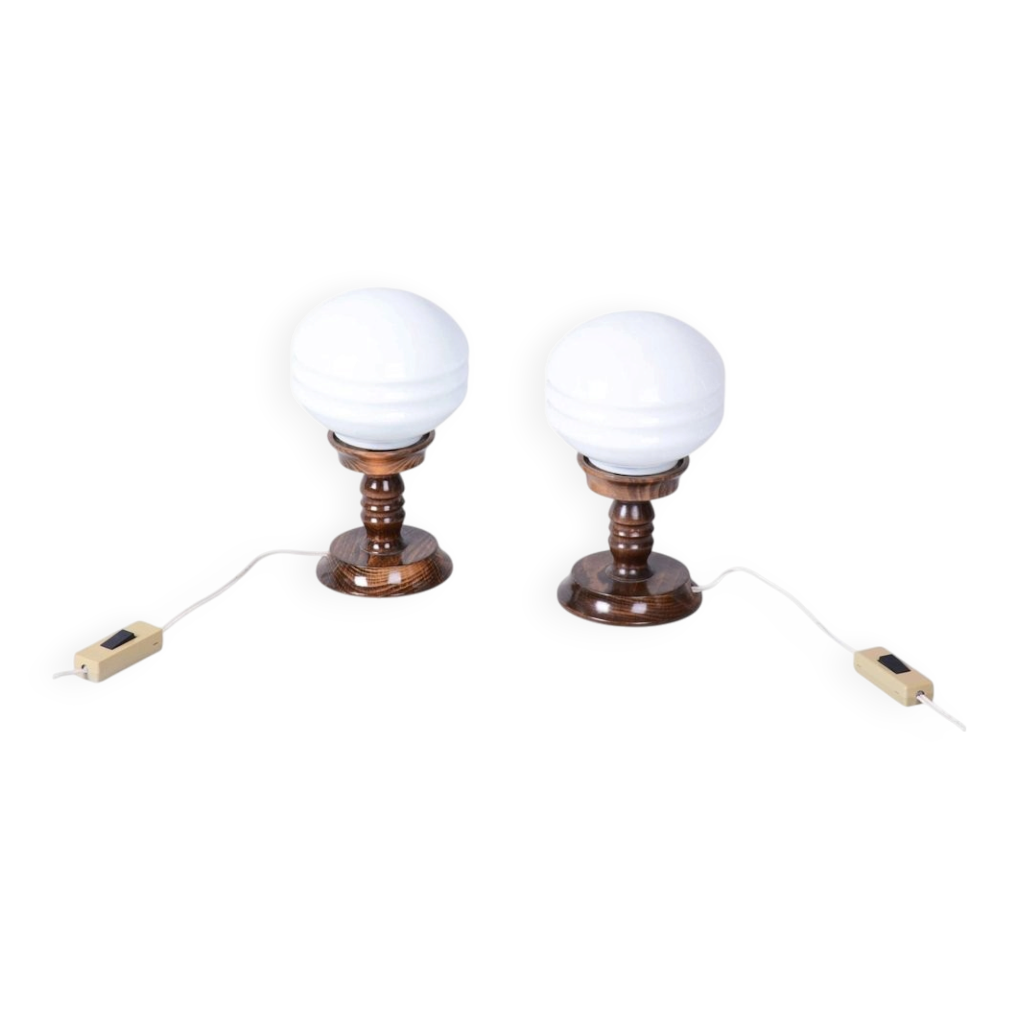 Art Deco Table Lamps in Beech and Opal Glass, Czech, 1930s, Set of 2