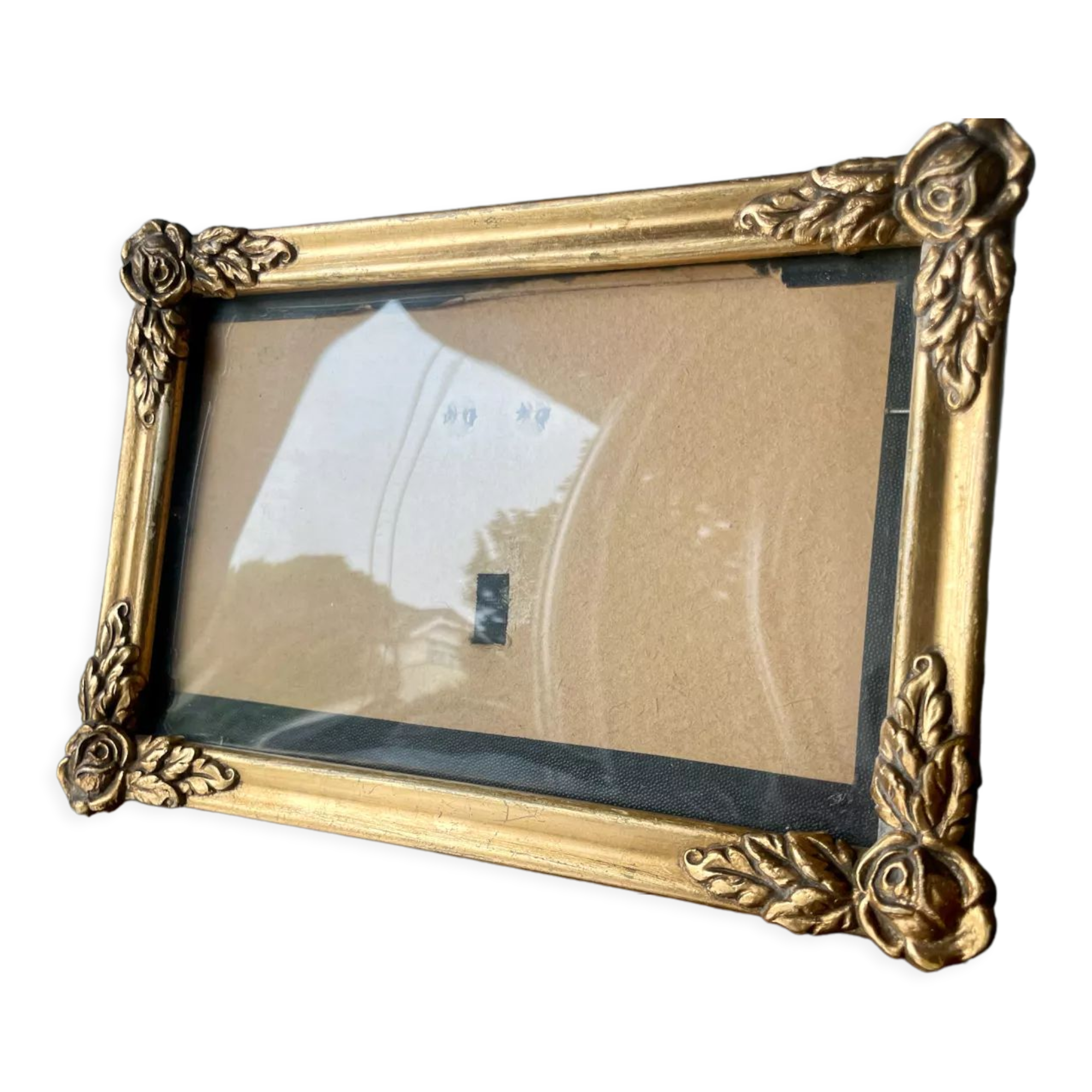 Antique art nouveau frame gilded wood measurements 20 cm x 14 cm convex glass