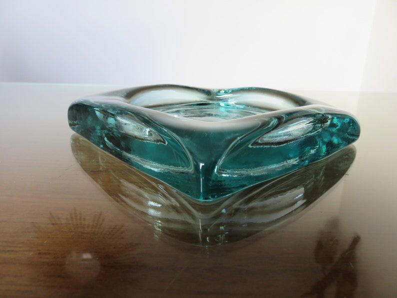 Saint Gobain ashtray in sky blue transparent glass 70s