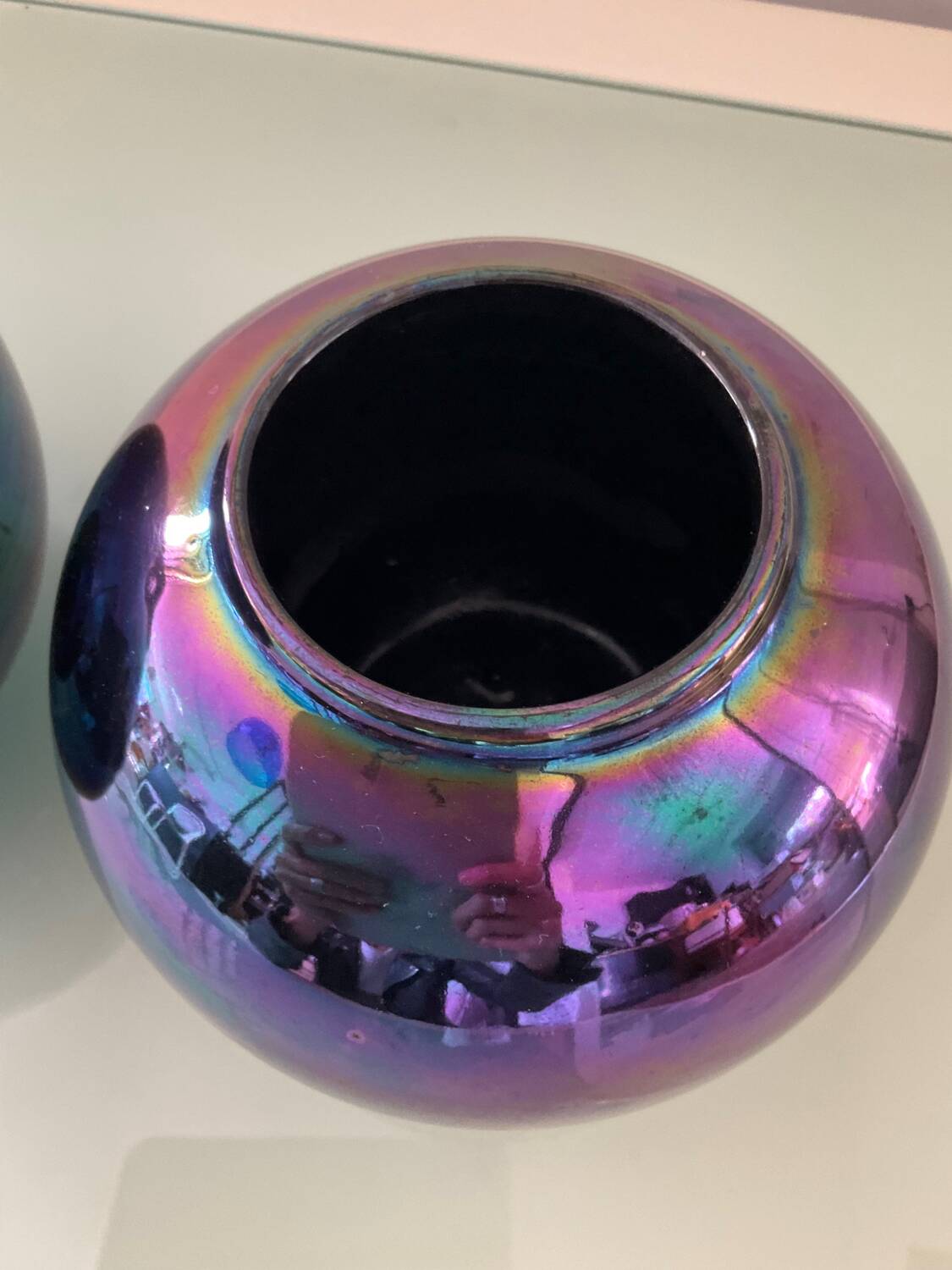 Duo of vintage iridescent ceramic vases from the 70s