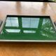 Art deco wood and glass tray, handles in Bakelite