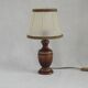 French Mid-Century Round Turned Wood Table Lamp with Hide Skin Shade
