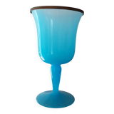 BLUE GLASS PASTE VASE HEIGHT 18 cm WIDTH 10 cm - bronze edging