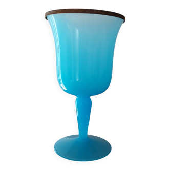 BLUE GLASS PASTE VASE HEIGHT 18 cm WIDTH 10 cm - bronze edging
