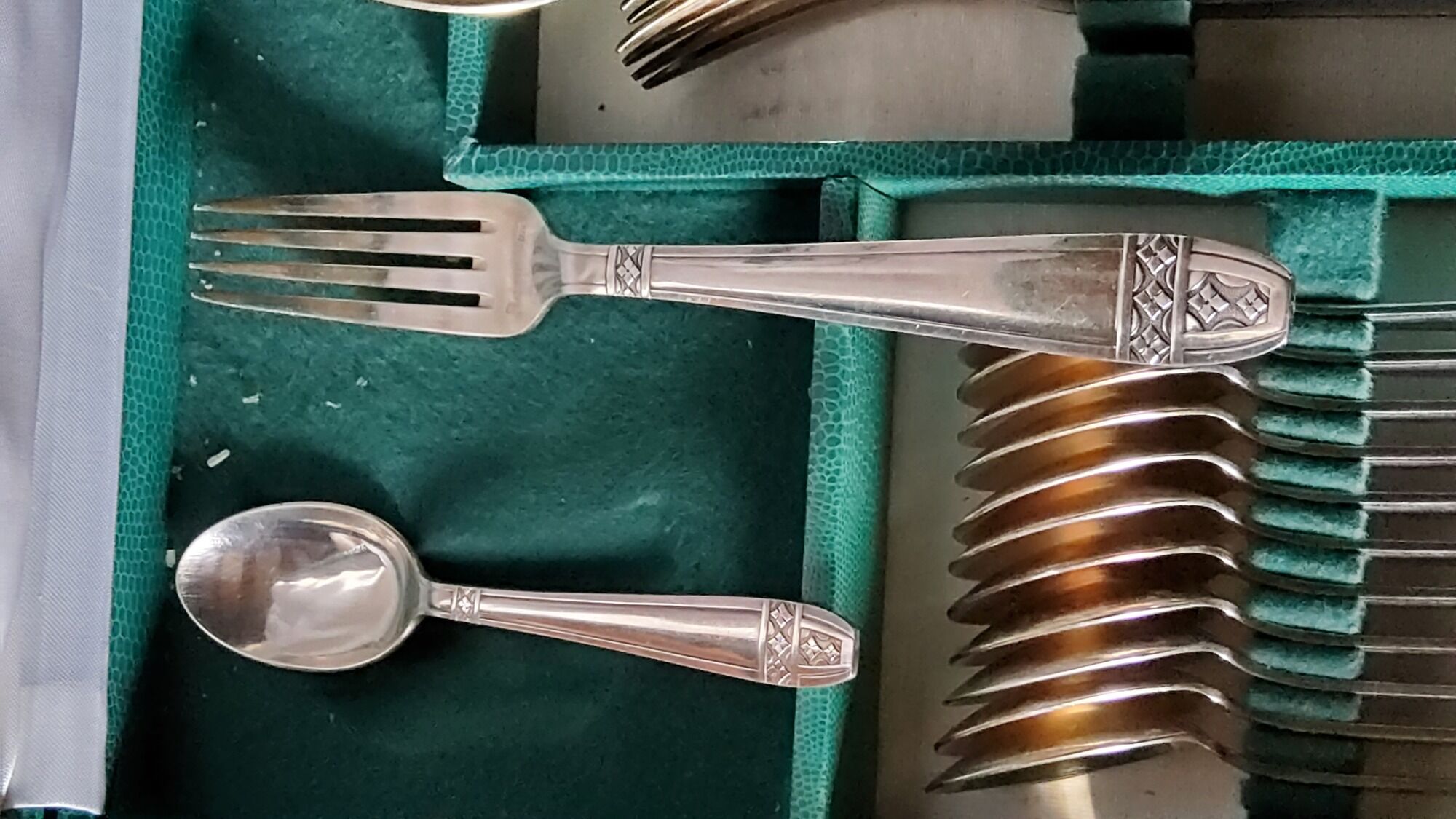Silver metal cutlery set art deco goldsmith ATO 49 pieces