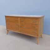 Vintage chest of drawers over glass decorated light oak 60's