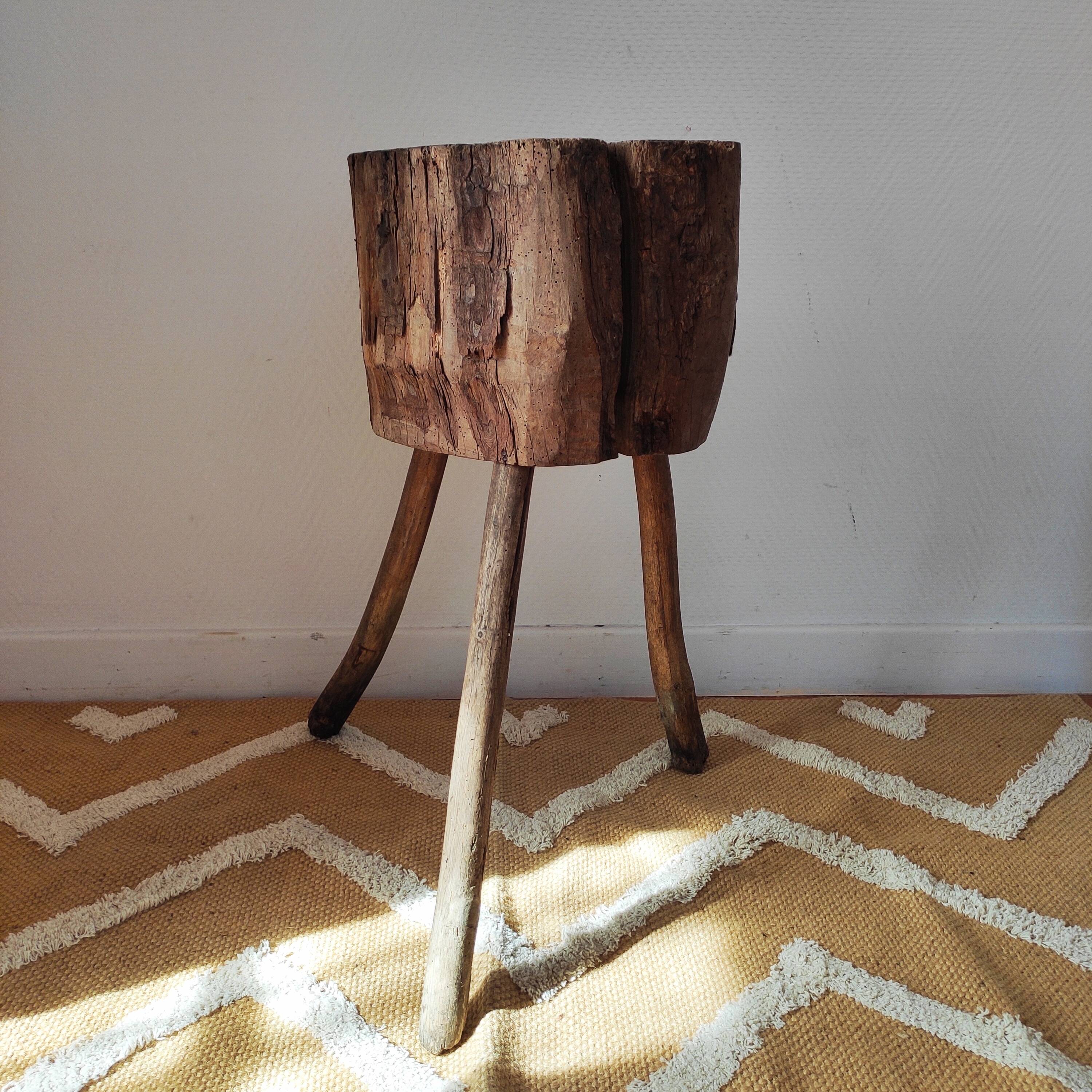 Brutalist side table - Former solid wood farm block