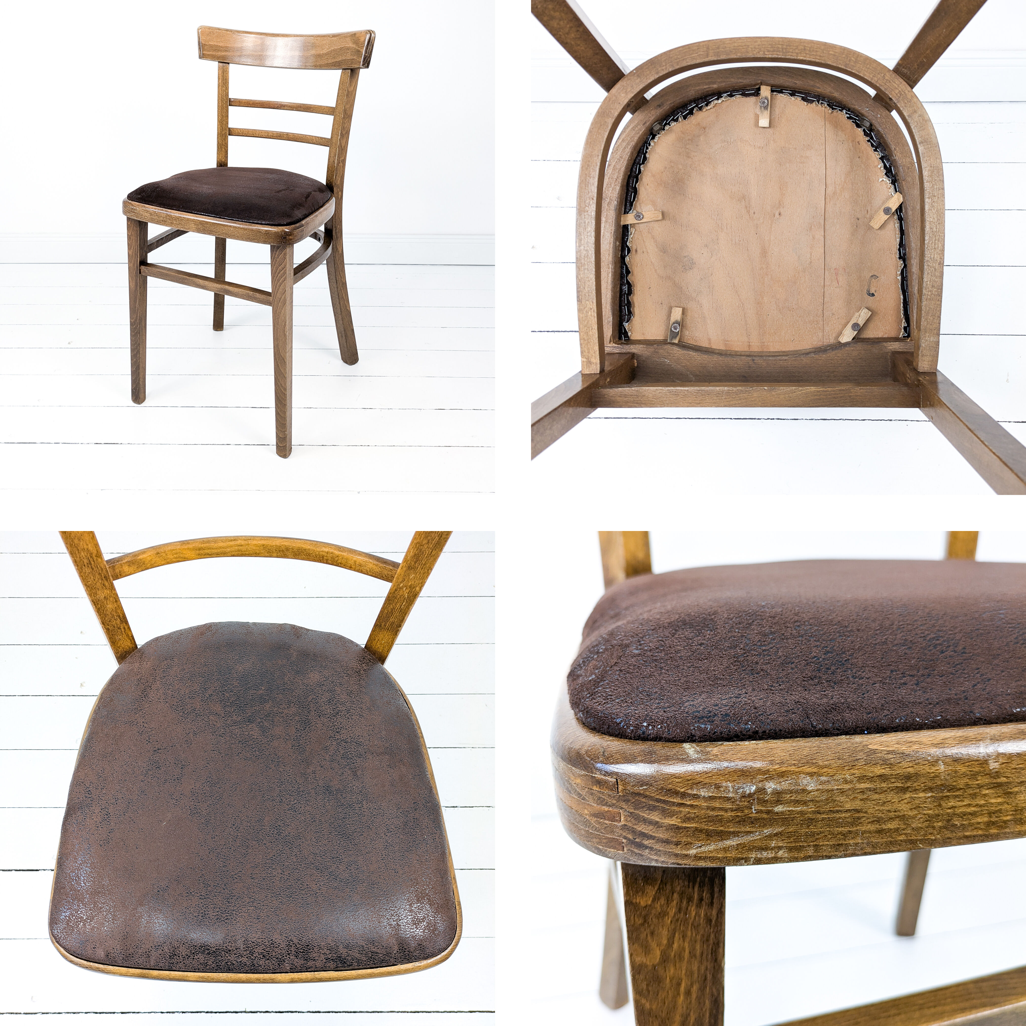 15 chaises Frankfurter vintage, bois foncé, assise rembourrée