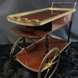 Rolling bar cart, bar trolley, bar rolling in varnished mahogany and brass