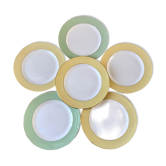 Lot de 4 assiettes plates Saint-Amand pastel jaune et vert amande années 60