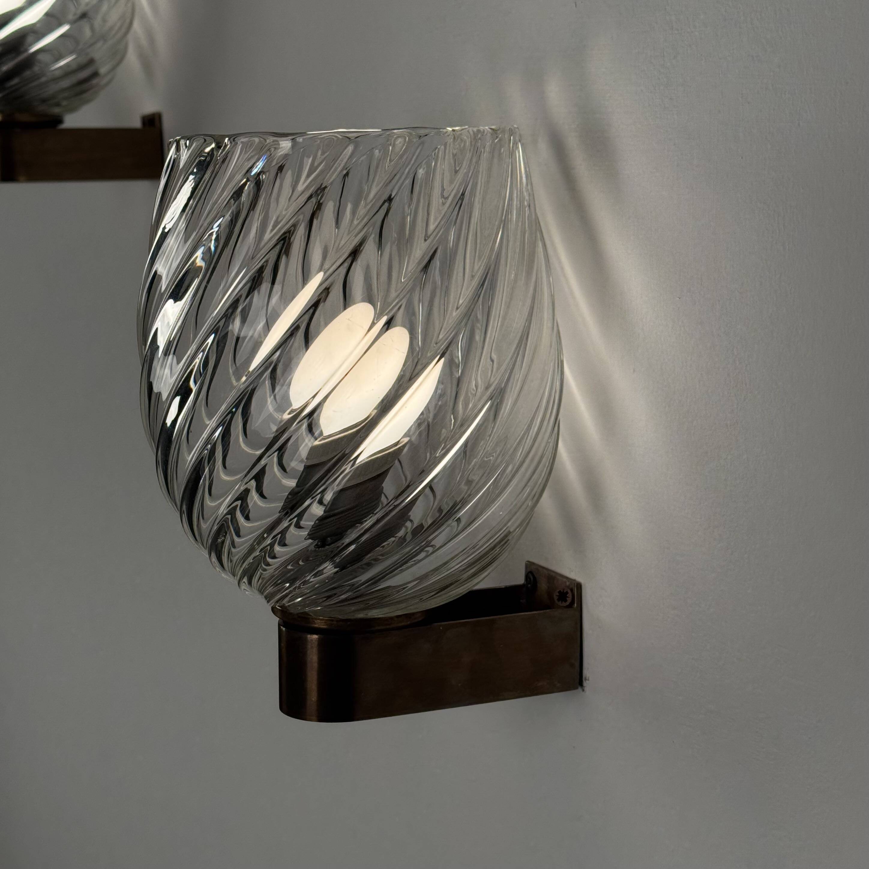 Pair of Spiral-Glass Wall Sconces, Barovier & Toso, 1940s