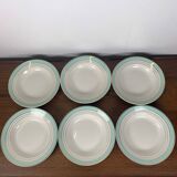Set of 6 Lunéville soup plates, "Régence" model, water green and 4 lines