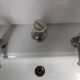 Set of a sink and its retro ceramic splashback.
