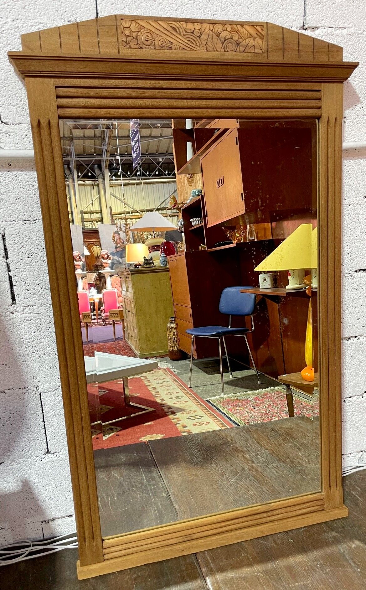 Bevelled oak Art Deco mirror 133x80