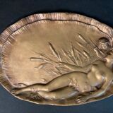 Bronze empty pocket of woman and child with reeds circa 1900