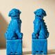Pair of blue Fô dogs - glazed ceramic - Chinese blue - mid 20th century