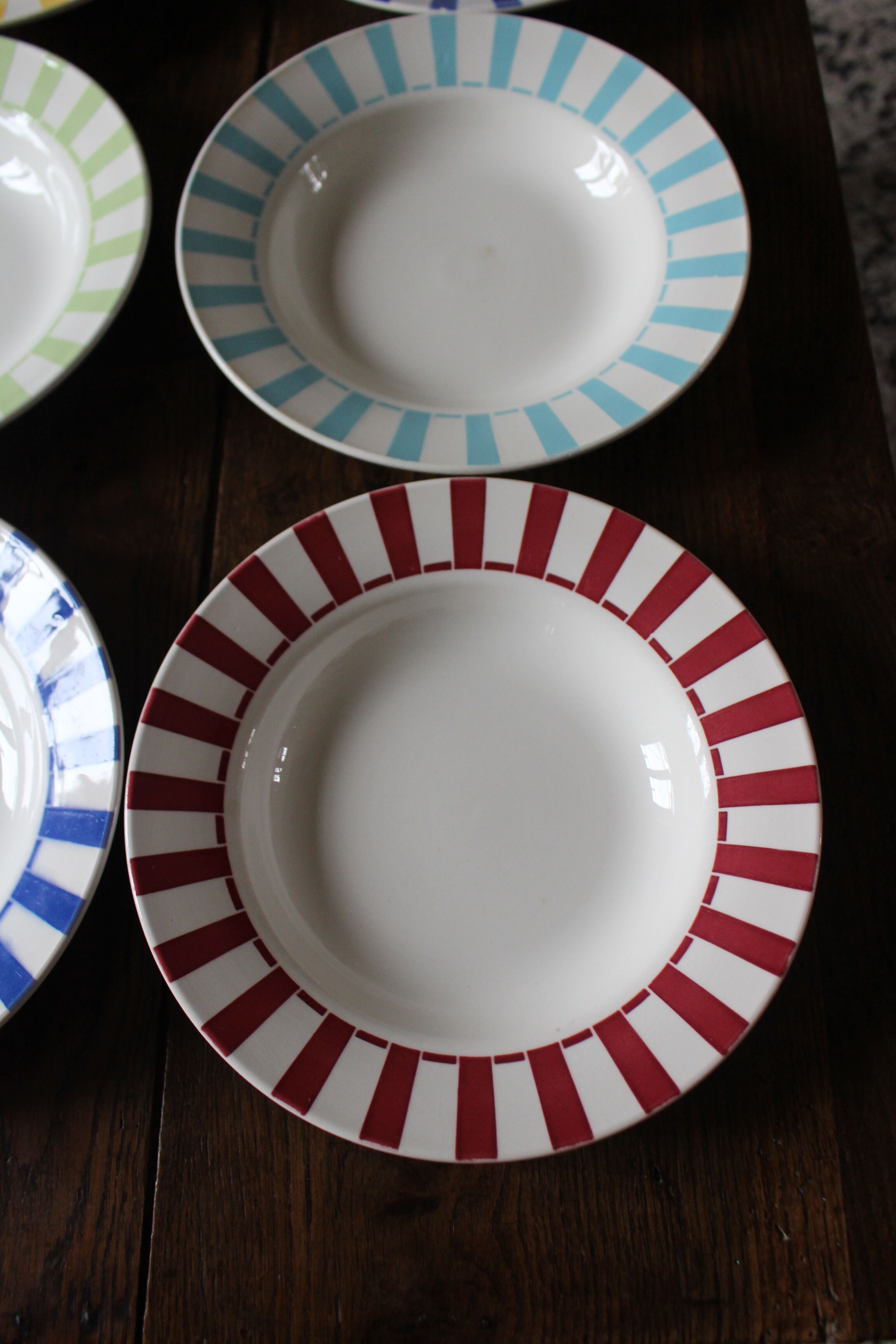 Lot 6 hollow plates Digoin Sarreguemines stripes colors