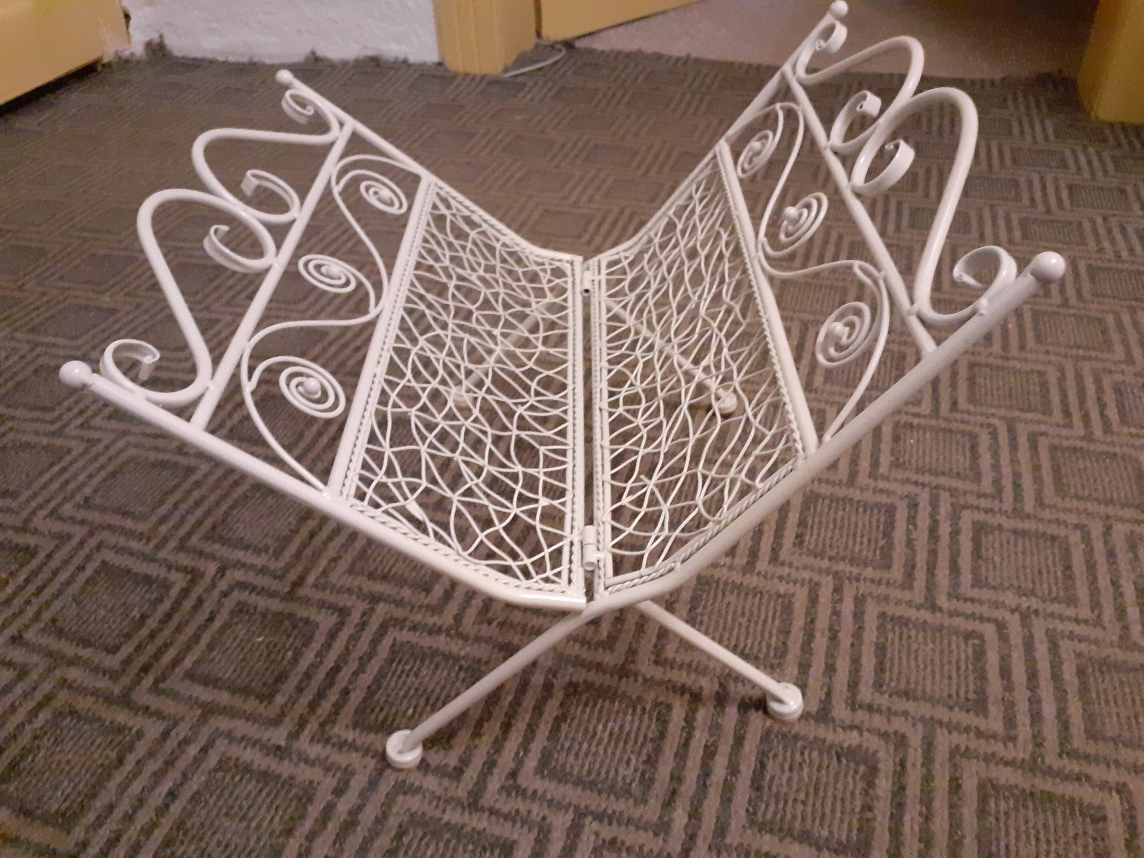 Metal magazine rack, Vintage forged iron magazine rack, folding ornament magazine rack