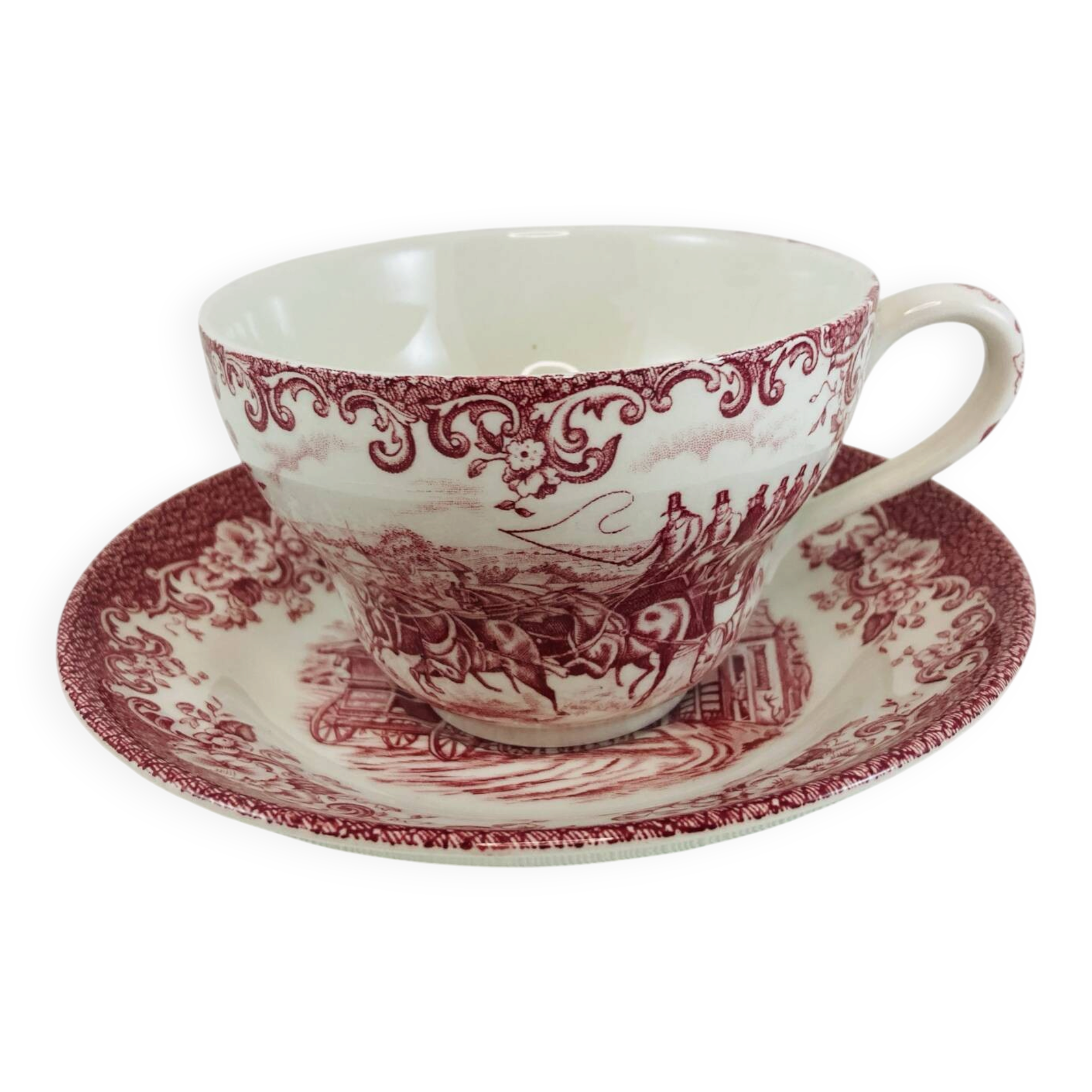 Breakfast Cup and Saucer Coaching Scenes Red by Johnson Bros