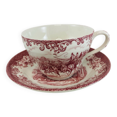 Tasse et Sous-Tasse à Déjeuner Coaching Scenes Rouge par Johnson Bros