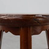 French Antique round stool in oak with nice patina, ca. 1850