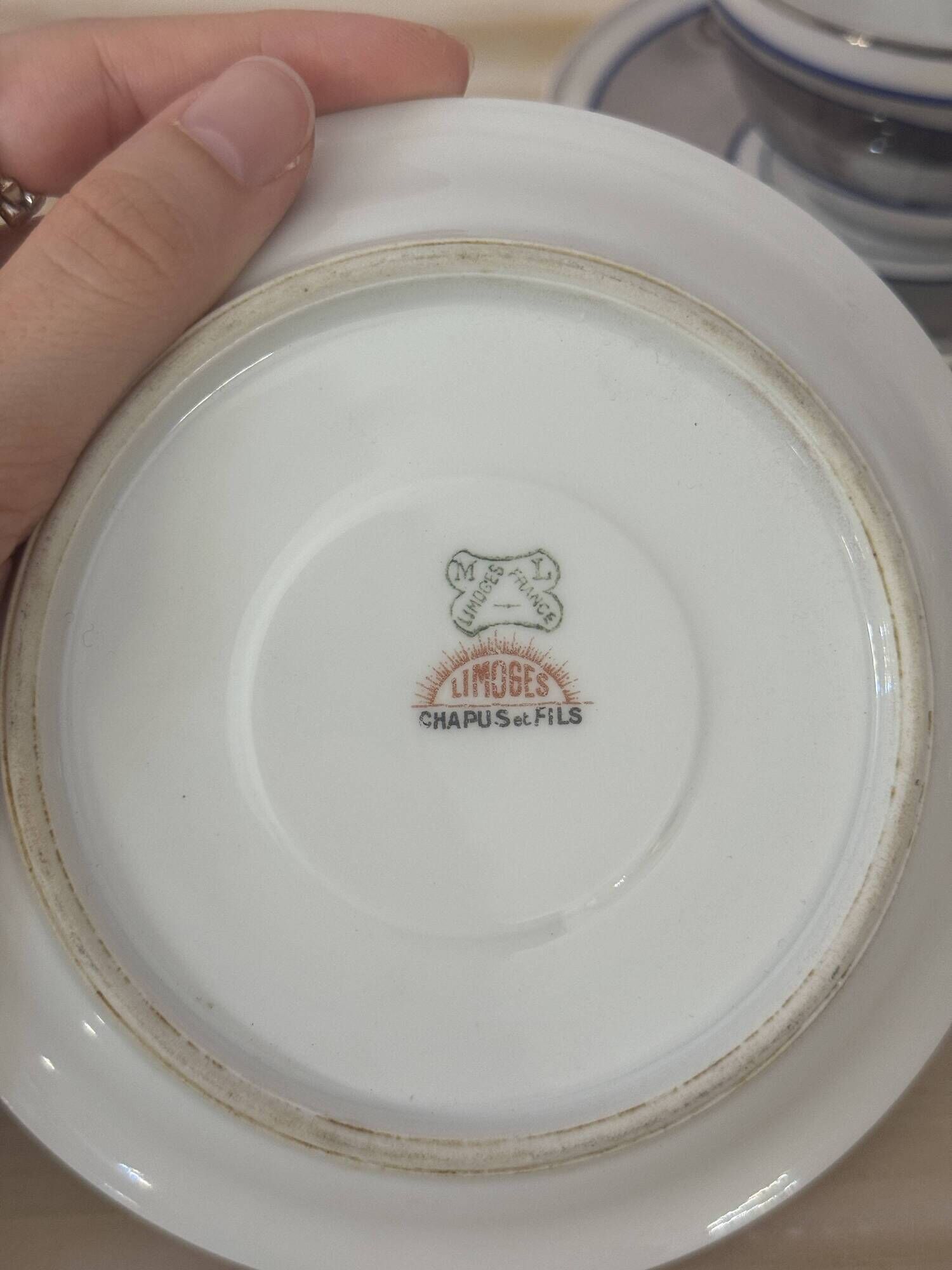 Set of 2 Limoges Chapus et Fils Porcelain Tea Cups and Saucers