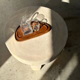 Trio of rounded triangular shaped trays or cups in monoxyl teak
