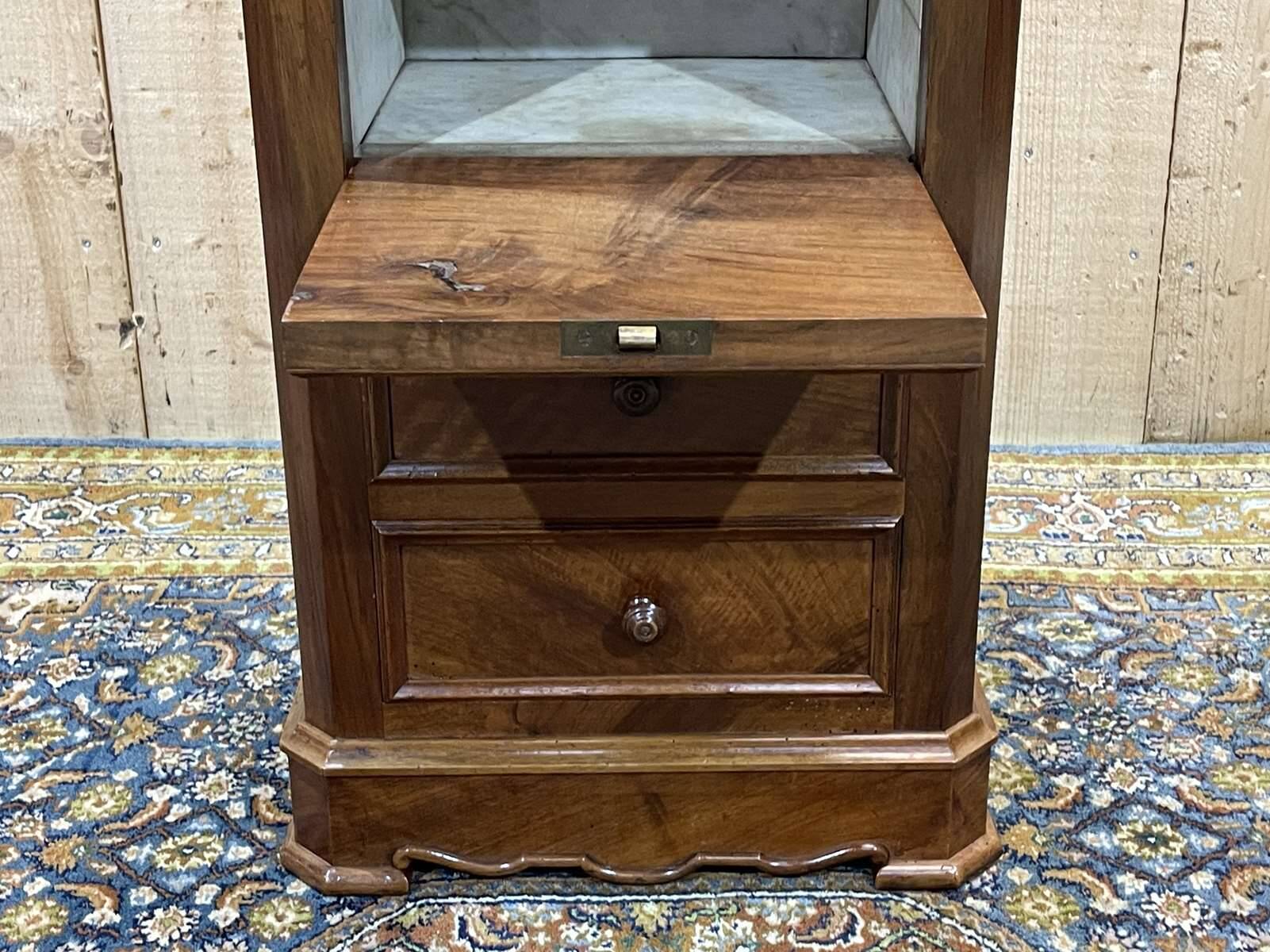 Nightstand in walnut and marble top, late 19th century