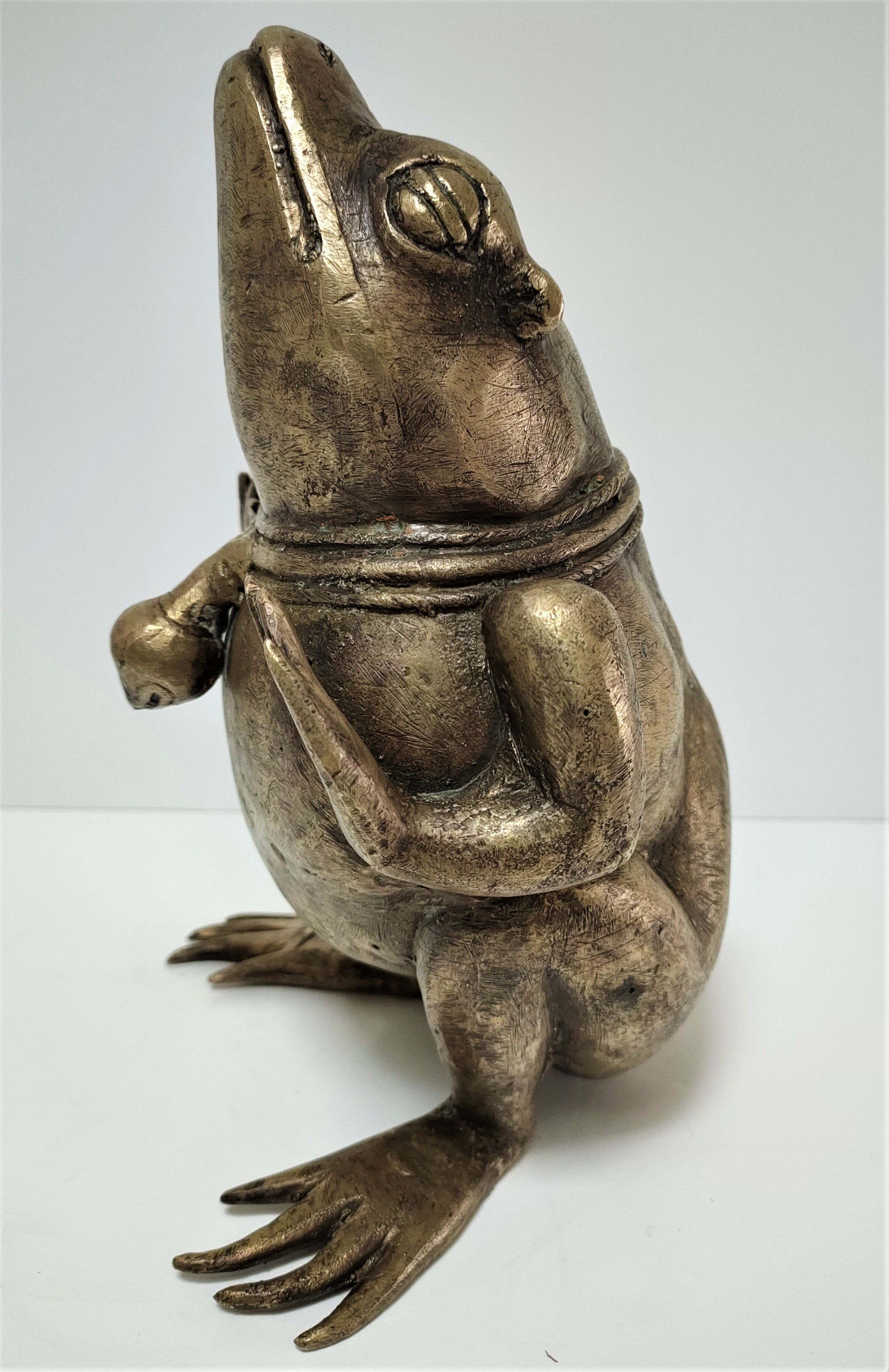 Patinated brass sculptural frog 60s