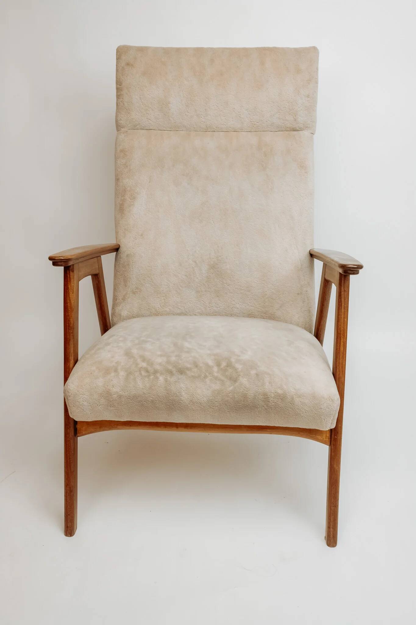 Vintage teak armchair, 1960s - Beige upholstery