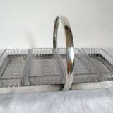 Serviteur aperitif metal argente & 4 ramequins/raviers en verre art deco