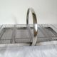 Silver metal aperitif server & 4 art deco glass ramequins/dishes
