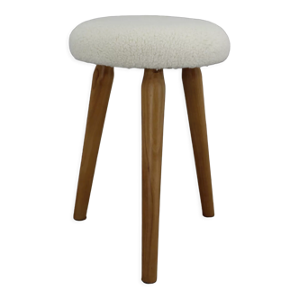 Tabouret de hêtre des années 1960 en tissu de peau de mouton