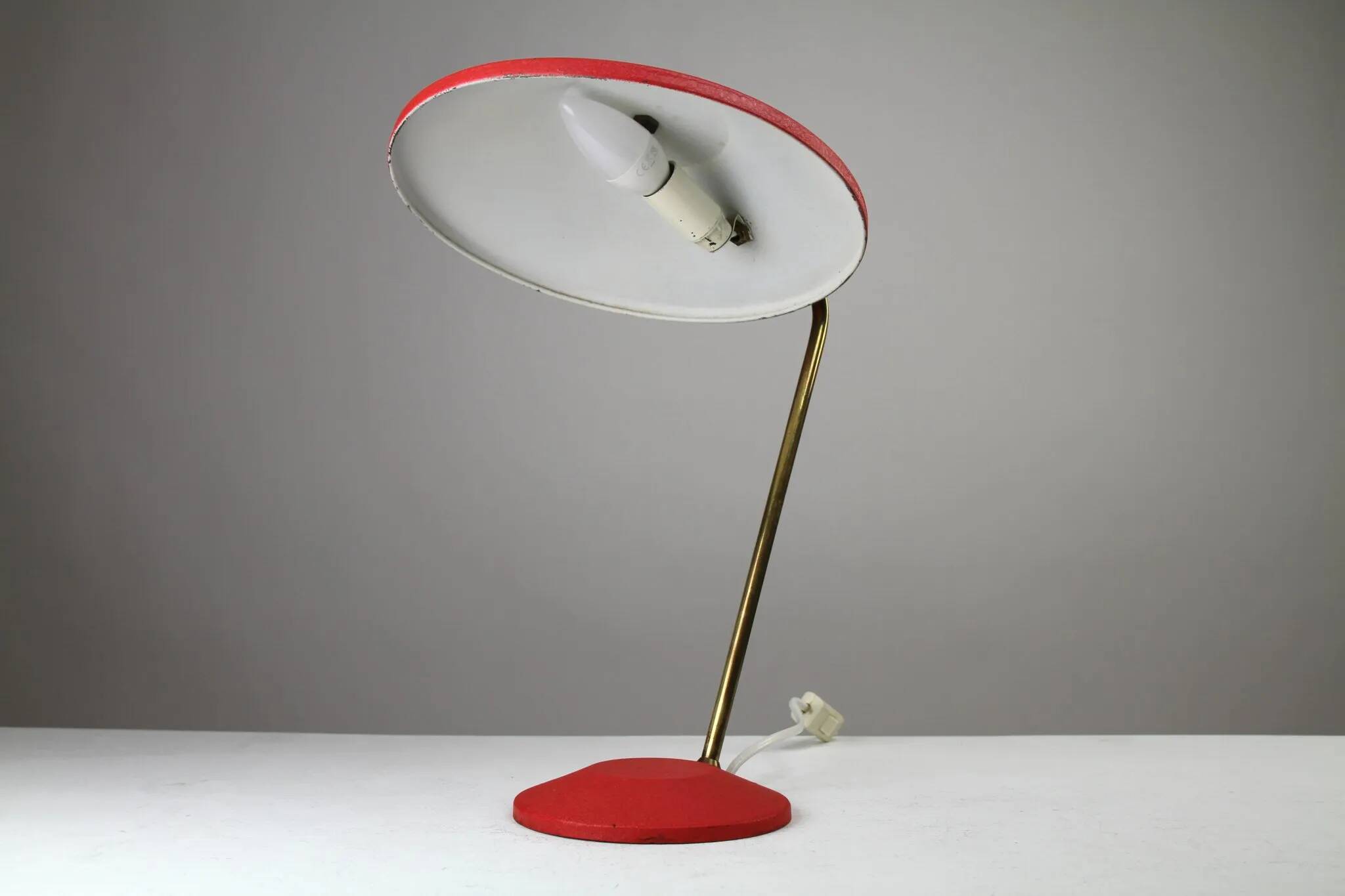 Red Shrink-Lacquered Brass Table Lamp, Germany, 1950s