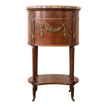 Table de chevet style Louis XV en bois et marbre