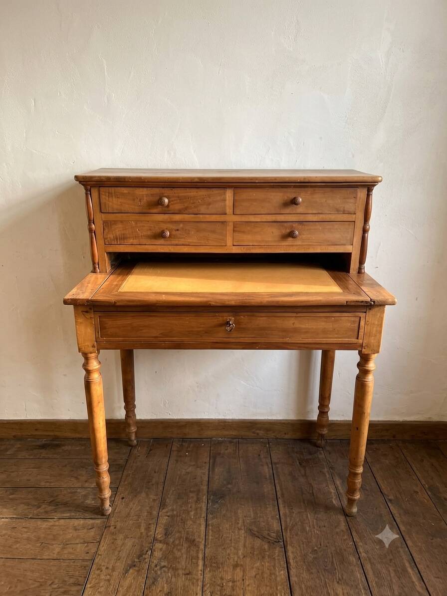 Antique Louis Philippe style desk with a 19th-century tier - 6 drawers - extendable leather top.