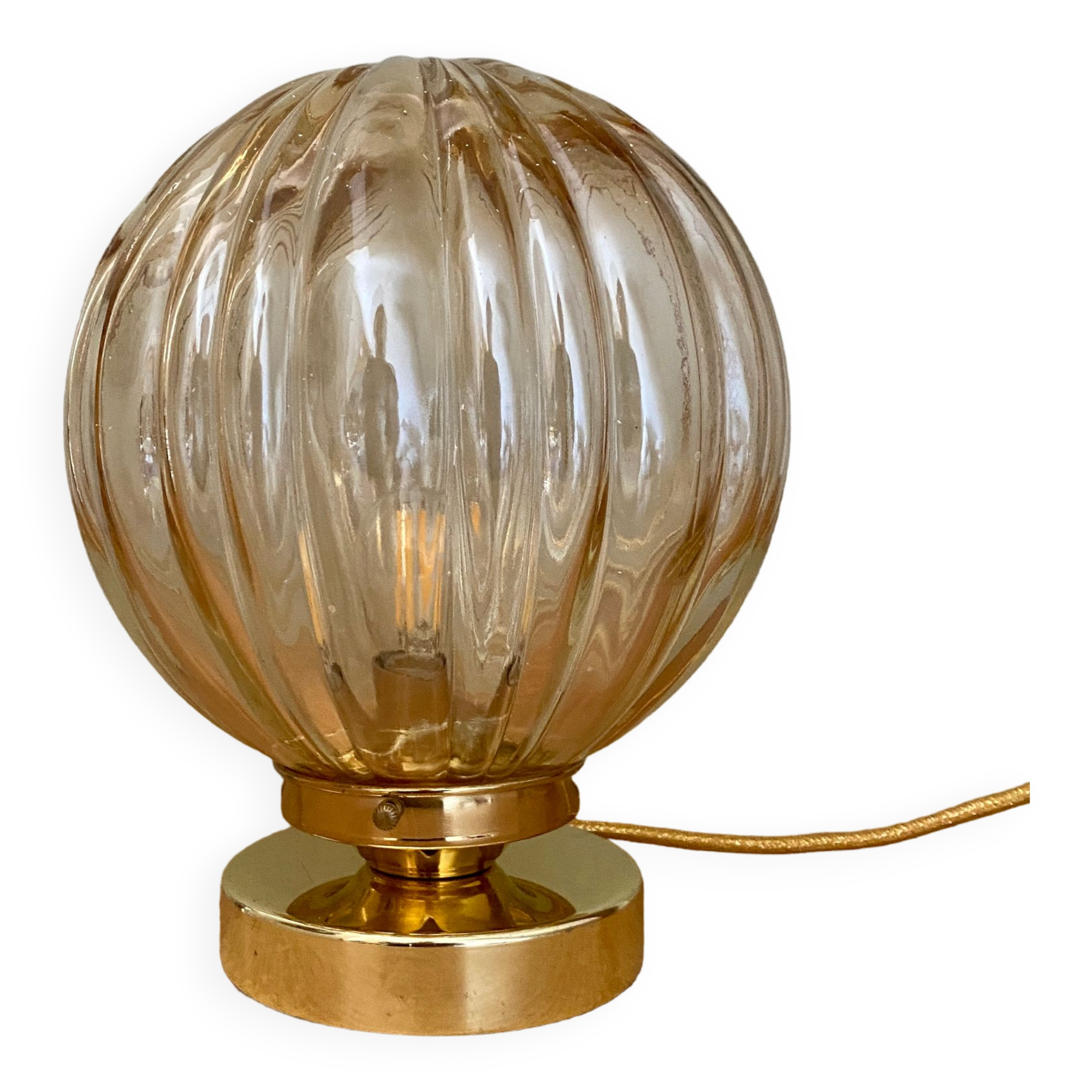 Vintage amber glass globe table lamp