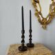 Pair of twisted wood candlesticks (Barley twist)