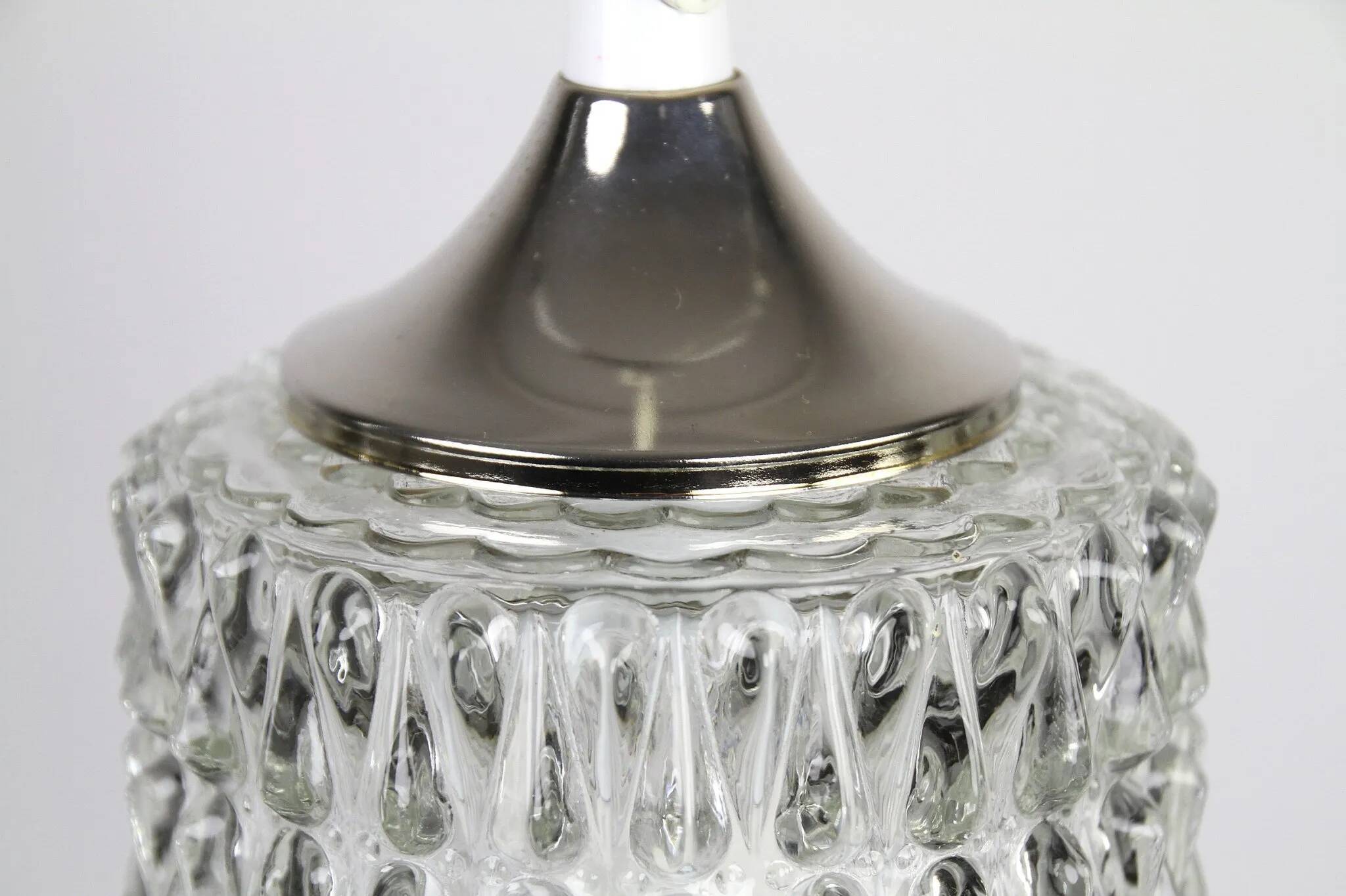 Pressed Crystal Glass Pendant Lamp with Tear Drop Pattern, Sweden, 1960s