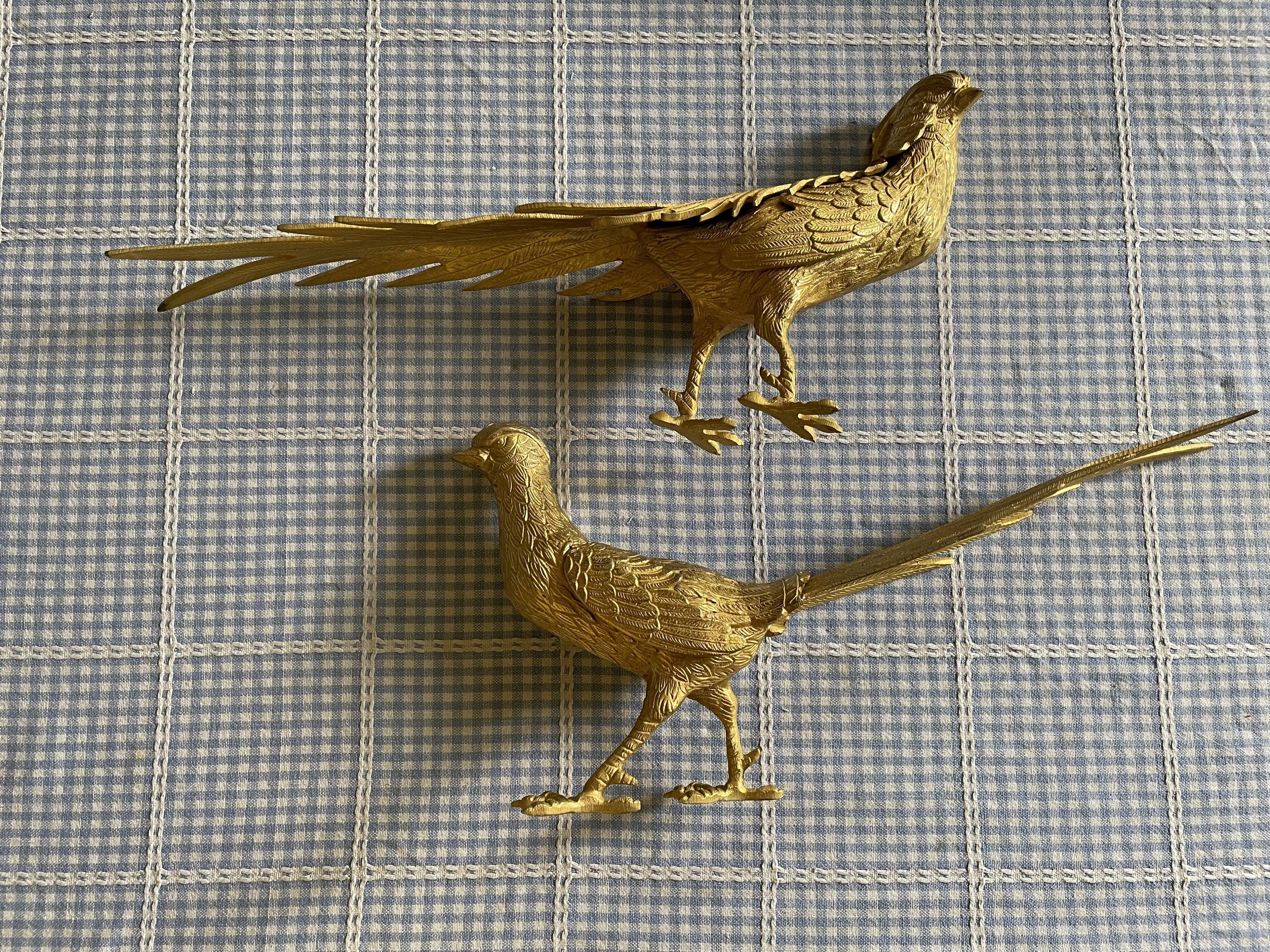 Couple de faisans en bronze doré début XXème