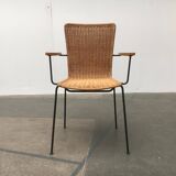 Mid-century metal and rattan dining chairs, set of 3.