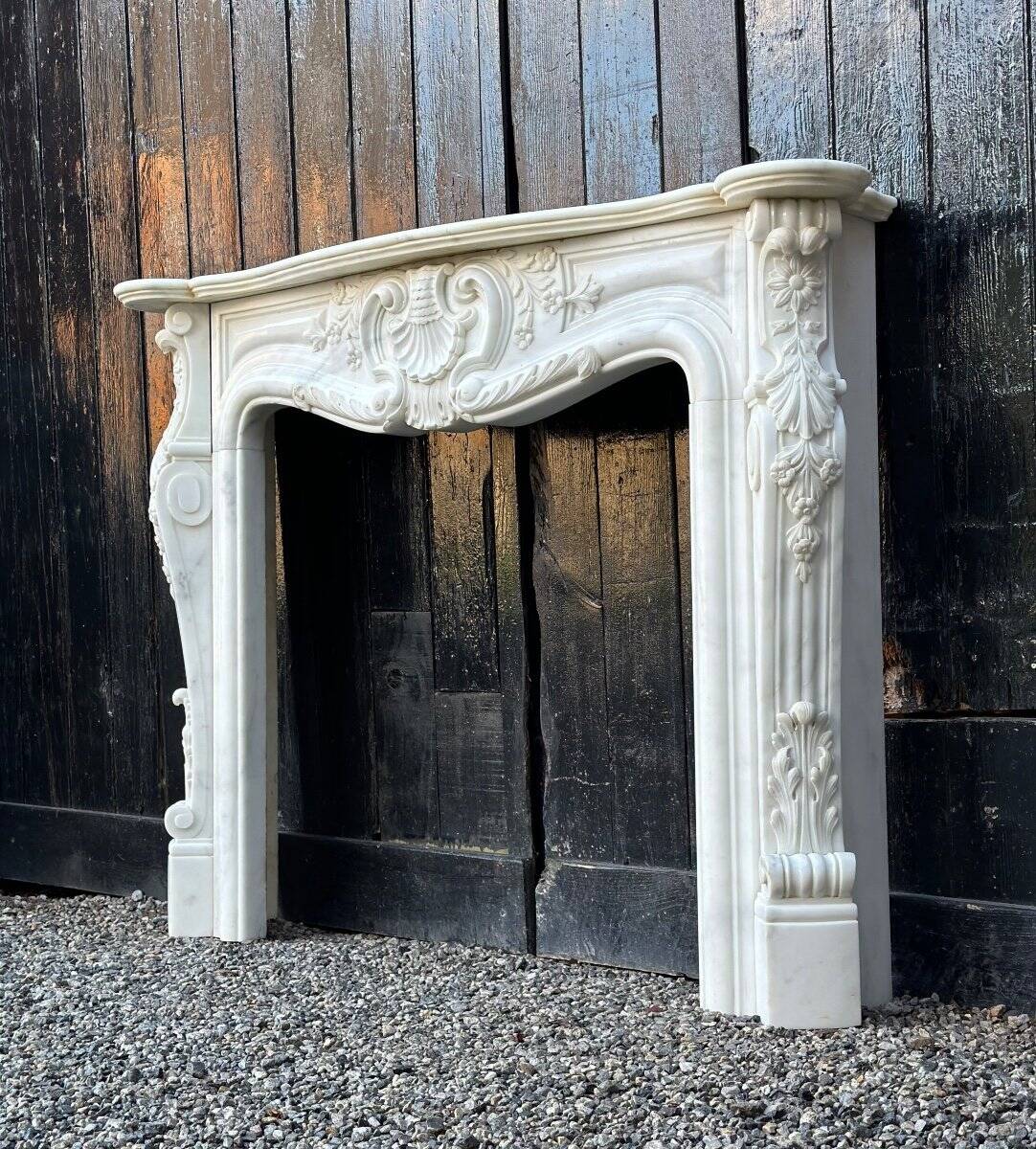 Louis xv style fireplace in carrara marble, circa 1980