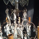 Old chandelier with tassels, bronze and crystal, 8 lights. Louis XV style.