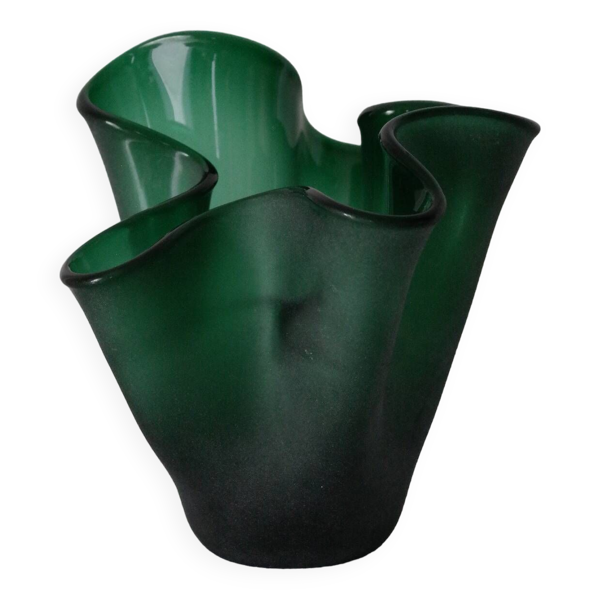 Vase mouchoir italien en verre soufflé vintage