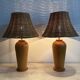 Vintage Ikea solid wooden table lamps with rattan shade, 1980s