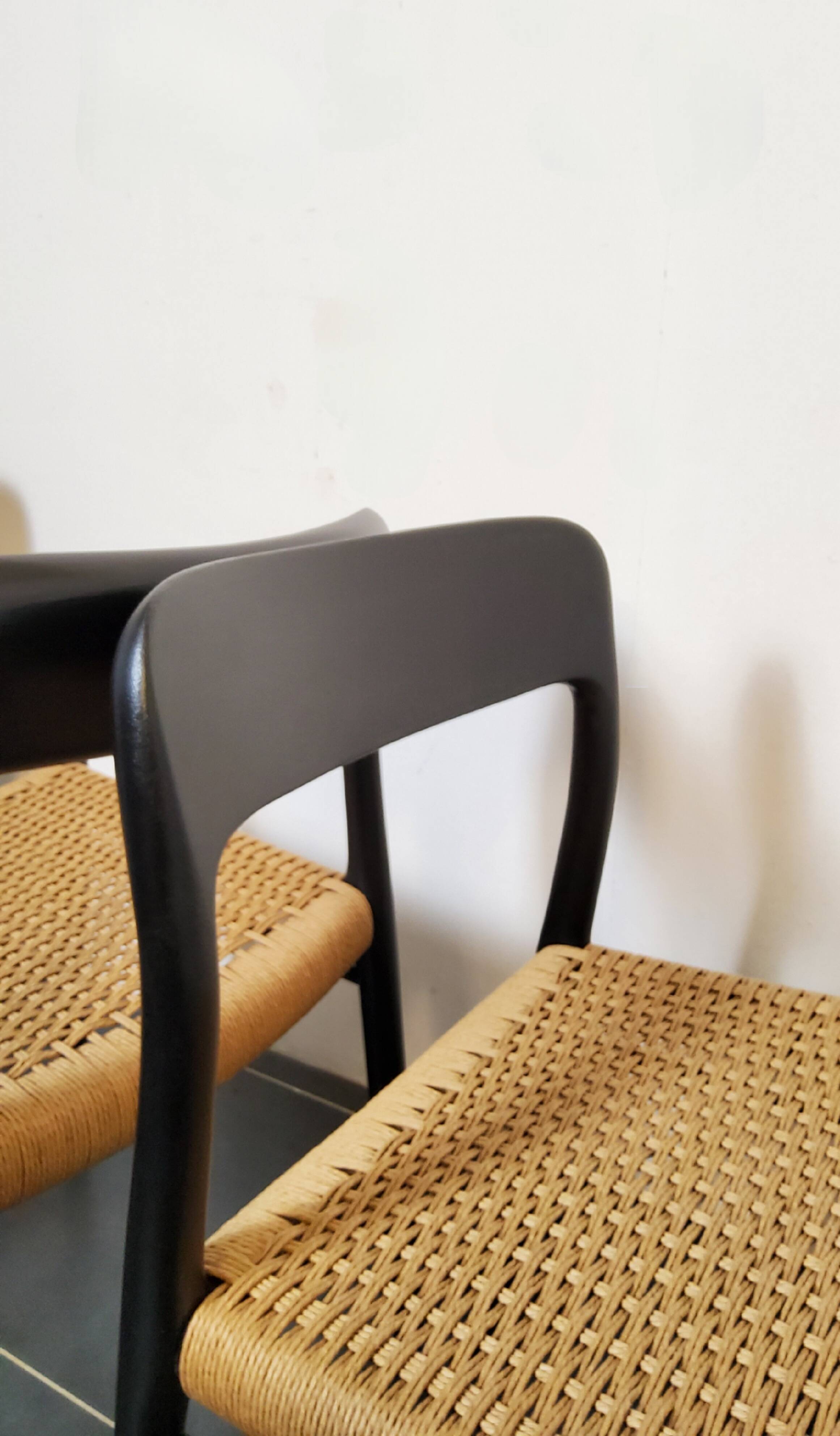 Niels Møller model 75 chair, black, Scandinavian, vintage 1960s.