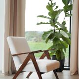 Vintage white bouclé zigzag armchair 1970