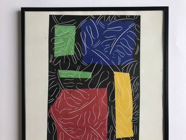 Elie Dayan, Sans titre (motif végétal 1). Technique mixte sur papier