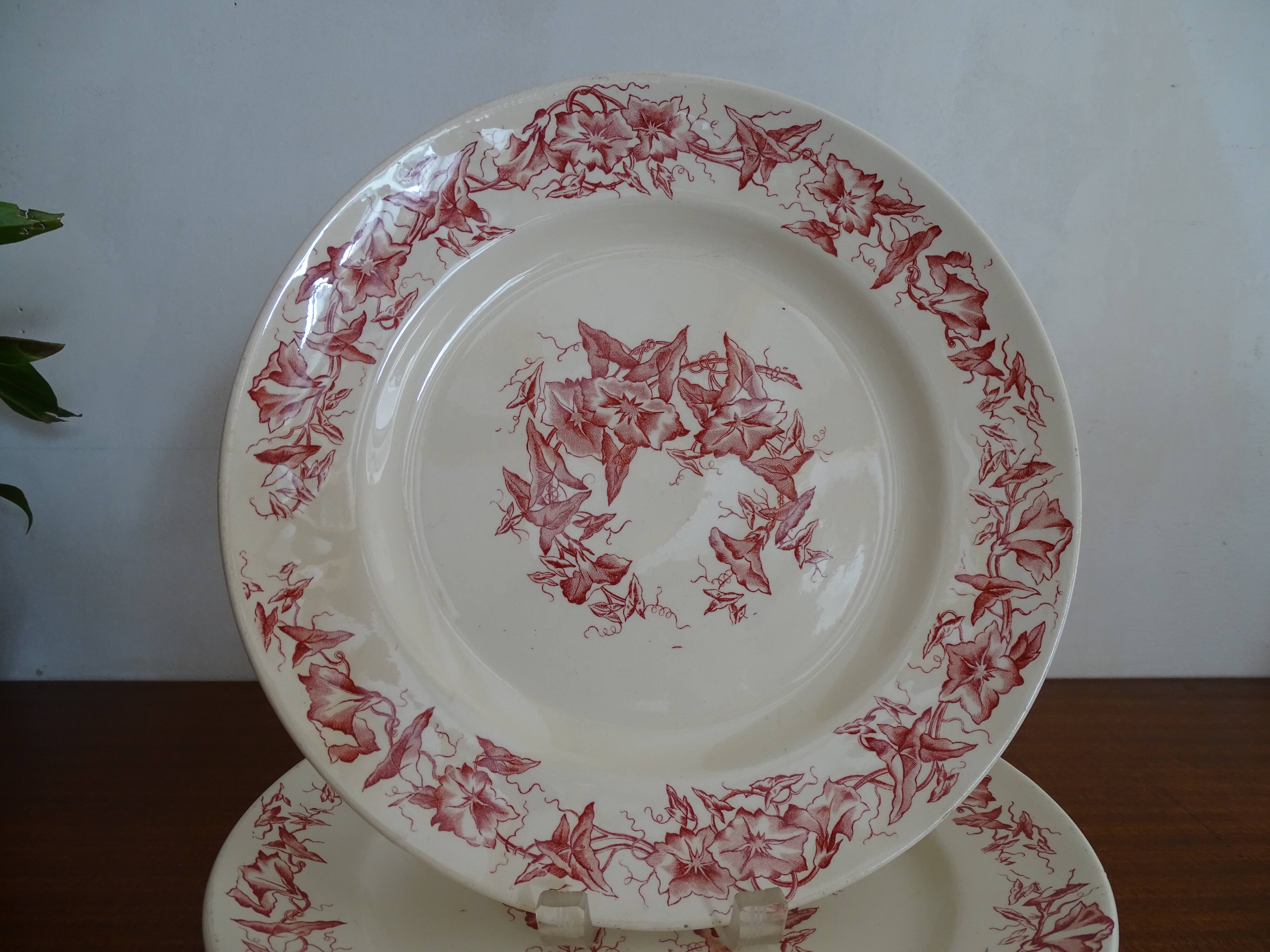 4 old faience plates Lonchamps a fleurs - Lierons - Terre de fer